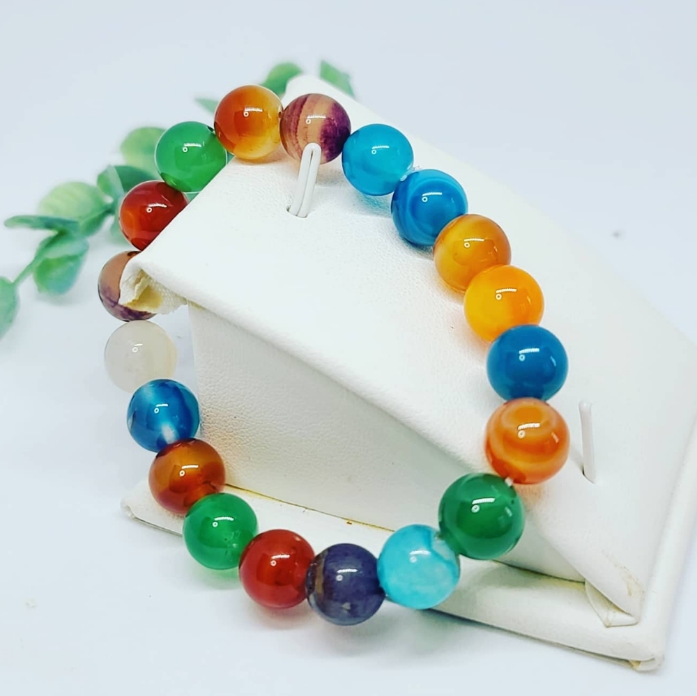 Mixed Lace Agate beaded bracelet 10 mm